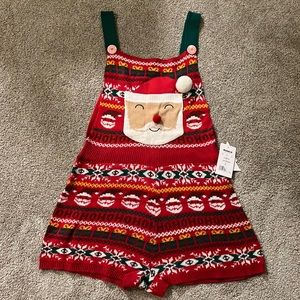 NWT Sweater Overalls Romper Christmas Born Famous Santa Jumper Shorts "Ugly"  Lg